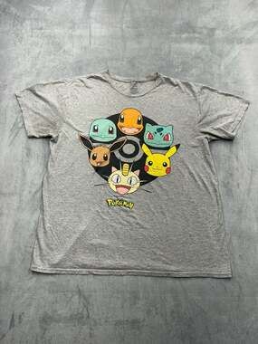 Pokemon Classic Character Heads Graphic Heather Gray T-Shirt